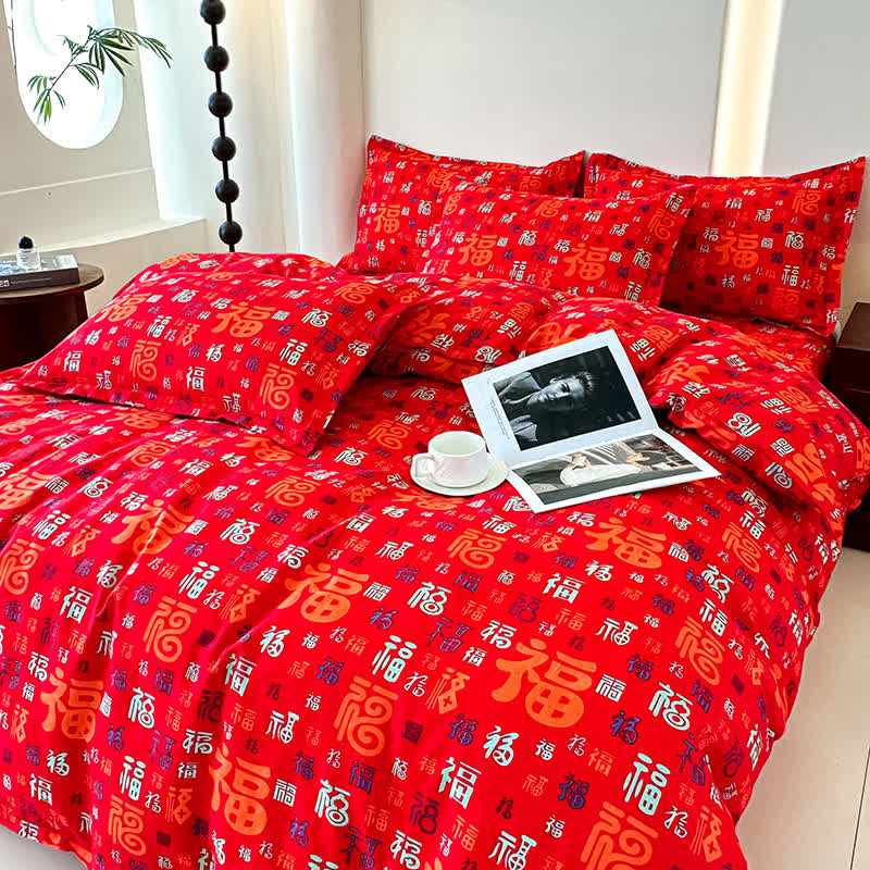 Retro Auspicious Soft Cotton Gauze Bedding(4PCS) - image 1