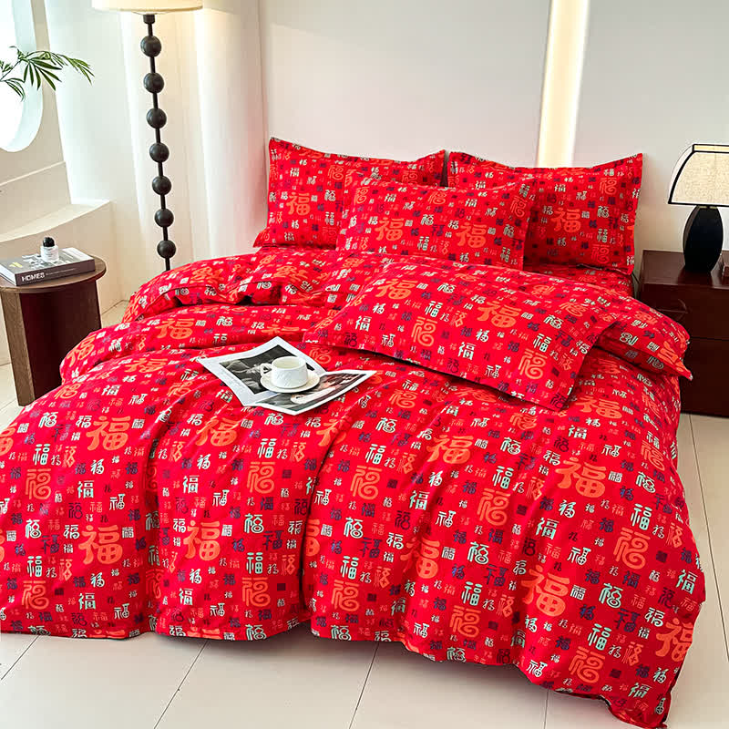 Retro Auspicious Soft Cotton Gauze Bedding(4PCS) - image 4