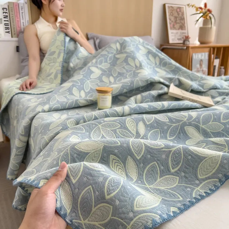 Elegant Leaf Cotton Layers Gauze Reversible Coverlet - image 2