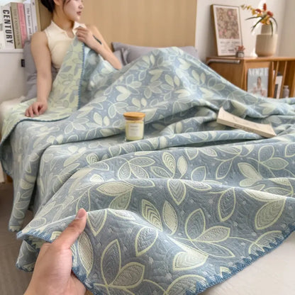Elegant Leaf Cotton Layers Gauze Reversible Coverlet - image 2