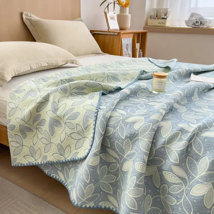 Elegant Leaf Cotton Layers Gauze Reversible Coverlet - image 1