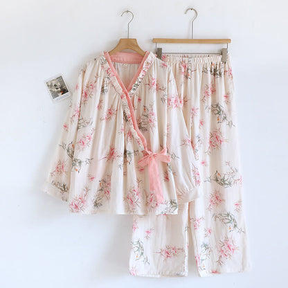 Lily Flower Cotton Kimono Pajama Set - XL - image 0