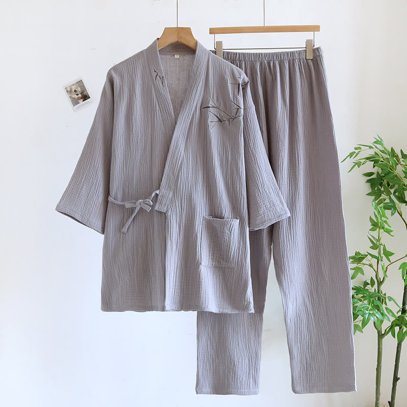 Unisex Bamboo Jacquard Kimono Pajama Set - Grey - XL - image 4