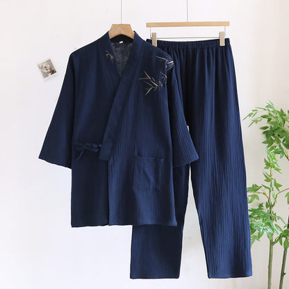 Unisex Bamboo Jacquard Kimono Pajama Set - Navy Blue - XL - image 1