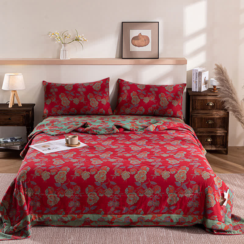 Retro Floral Double-layer Cotton Summer Quilt - image 2