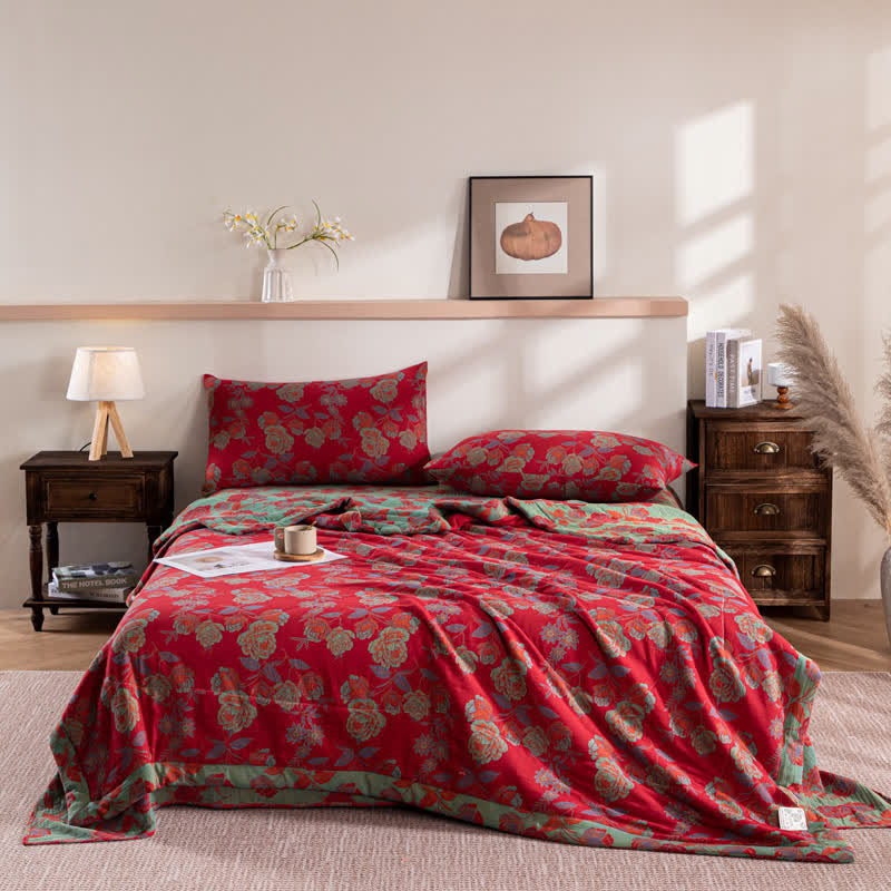 Retro Floral Double-layer Cotton Summer Quilt - 2PCS Pillowcases - 19" x 29" - image 0