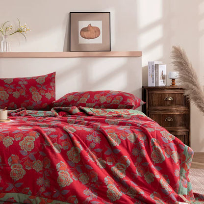 Retro Floral Double-layer Cotton Summer Quilt - image 3