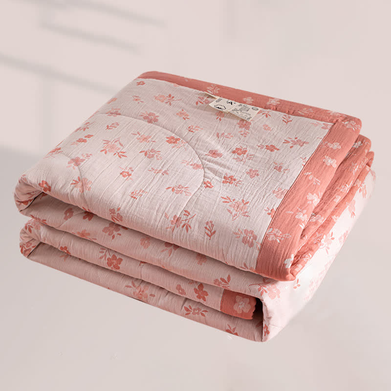 Pink Floral Double-layer Cotton Summer Quilt - image 4