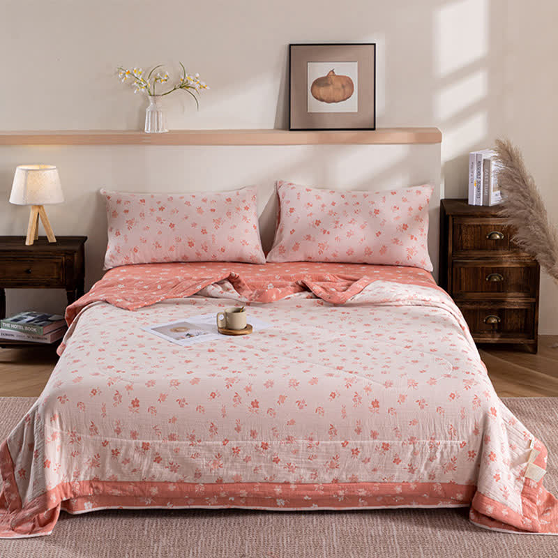 Pink Floral Double-layer Cotton Summer Quilt - image 2