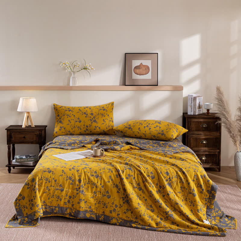 Yellow Floral Double-layer Cotton Summer Quilt - 2PCS Pillowcases - 19" x 29" - image 0