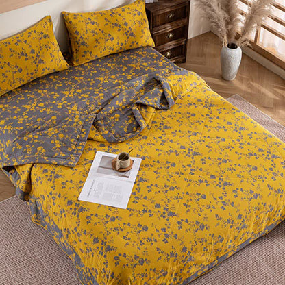 Yellow Floral Double-layer Cotton Summer Quilt - image 5