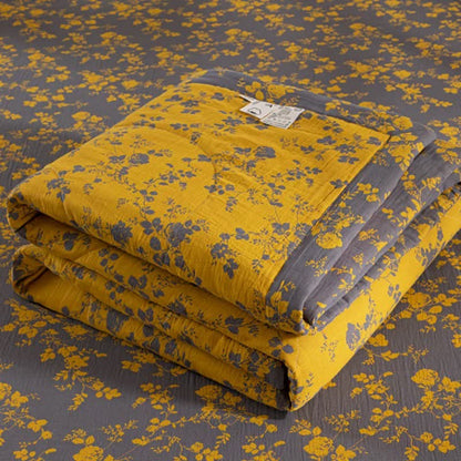 Yellow Floral Double-layer Cotton Summer Quilt - image 8