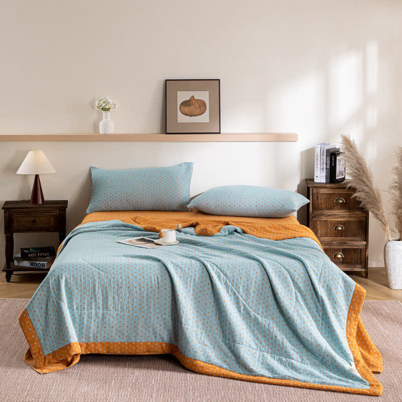 Polka Dot Print Double-layer Cotton Summer Quilt - 2PCS Pillowcases - 19" x 29" - image 0