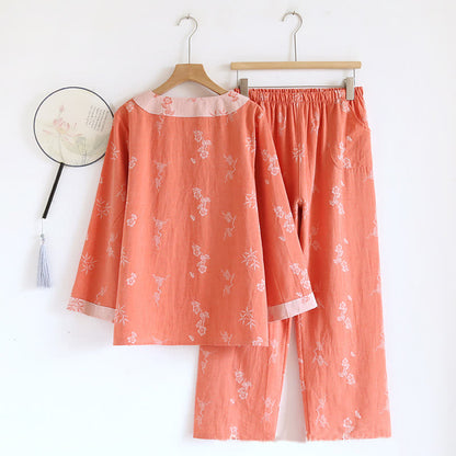 Vintage Cotton Yarn-dyed Jacquard Long Sleeve Loungewear - image 1