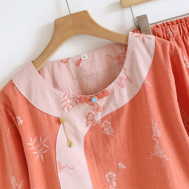 Vintage Cotton Yarn-dyed Jacquard Long Sleeve Loungewear - image 2