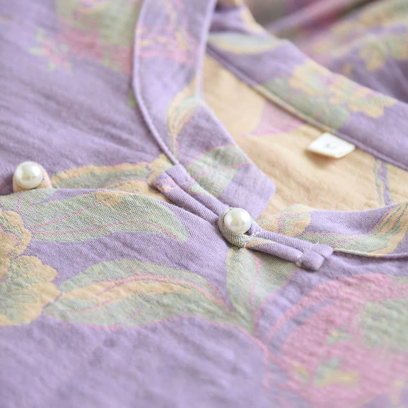 Cotton Yarn-dyed Retro Short-sleeve Loungewear Set - image 5