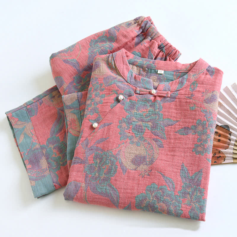 Cotton Yarn-dyed Retro Short-sleeve Loungewear Set - image 14