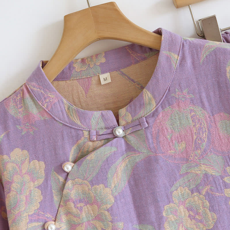 Cotton Yarn-dyed Retro Short-sleeve Loungewear Set - image 3