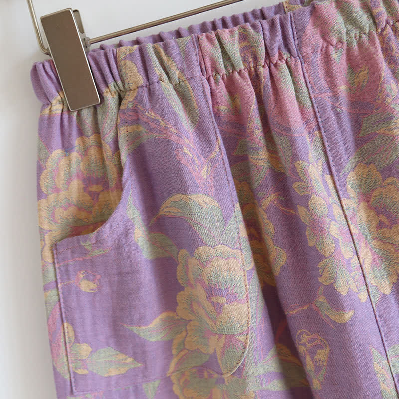 Cotton Yarn-dyed Retro Short-sleeve Loungewear Set - image 7