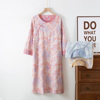Vintage Yarn-dyed Cotton Round Neck Nightdress - image 5