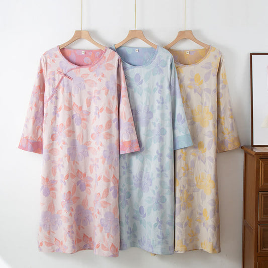 Vintage Yarn-dyed Cotton Round Neck Nightdress - image 0