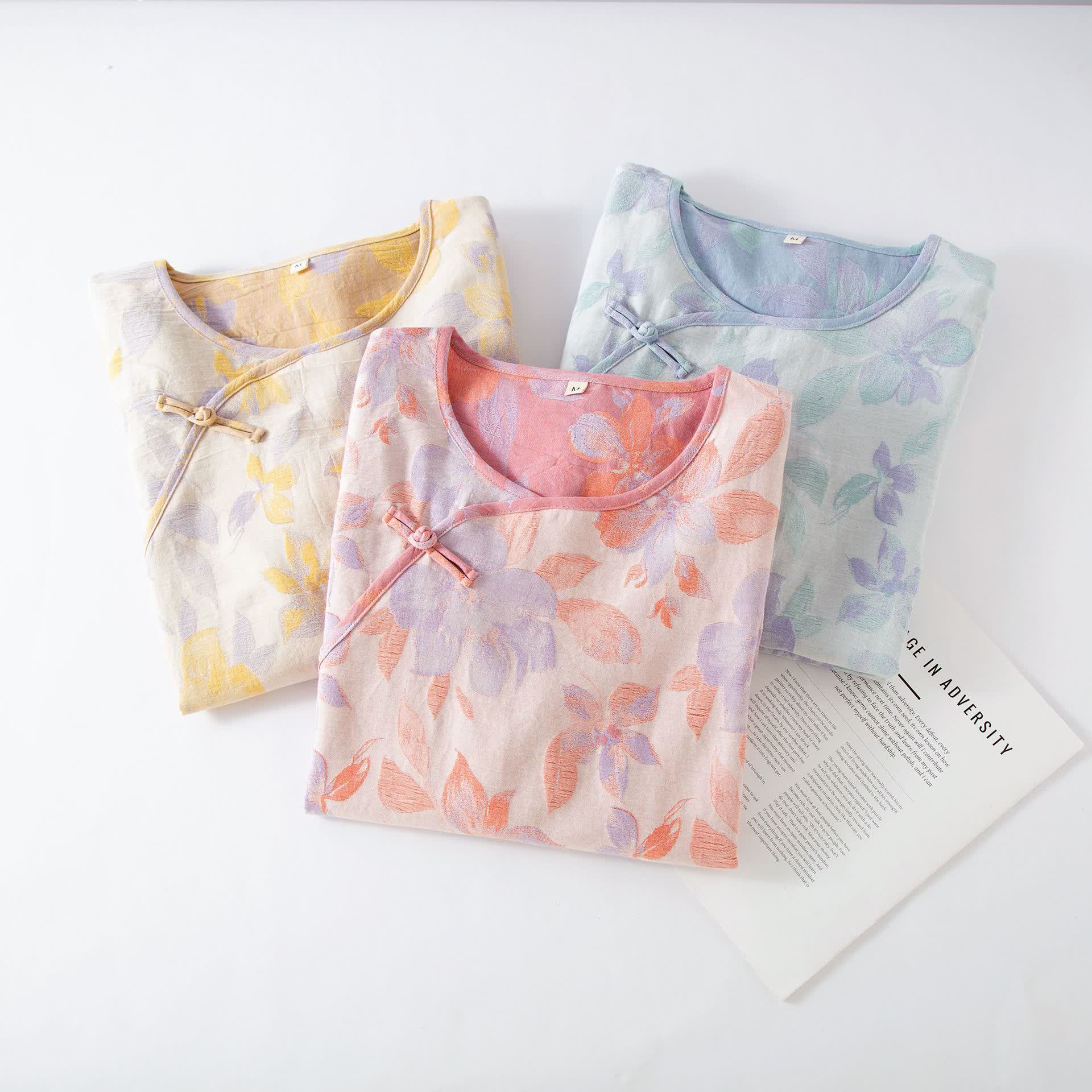 Vintage Yarn-dyed Cotton Round Neck Nightdress - image 2