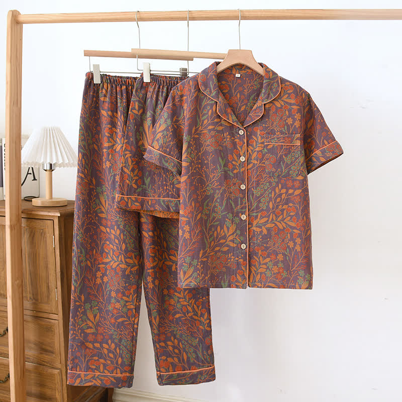 Jacquard Yarn-dyed Cotton Short-sleeved Loungewear Set(3PCS) - Red - 2XL - image 3
