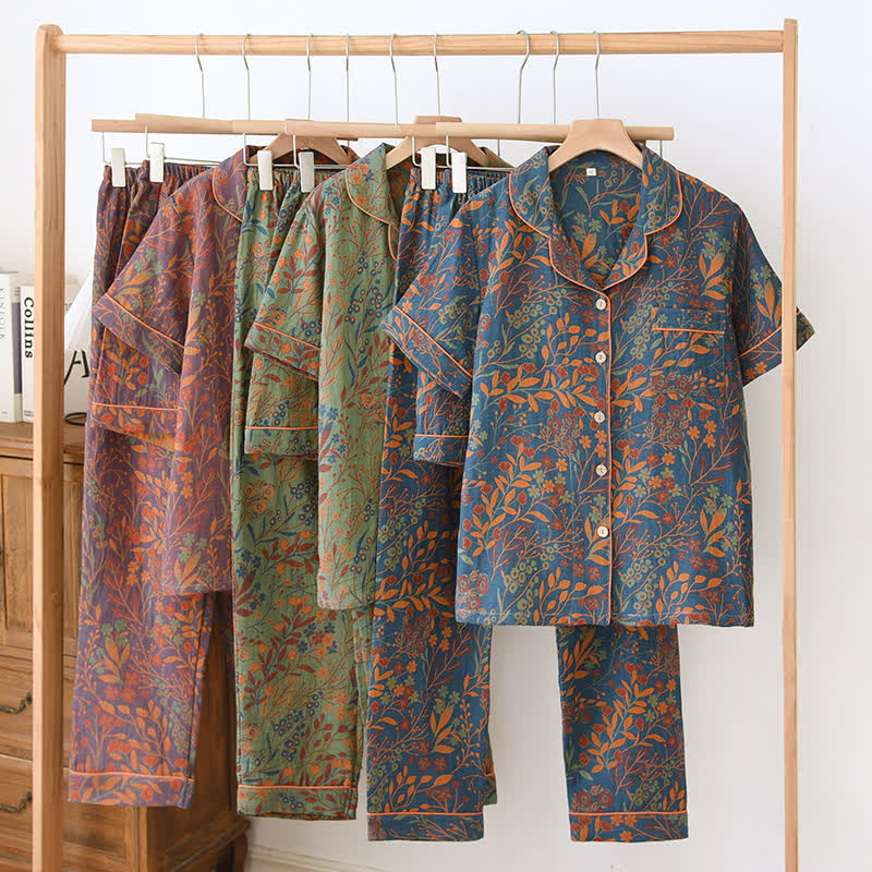 Jacquard Yarn-dyed Cotton Short-sleeved Loungewear Set(3PCS) - image 1