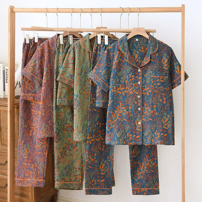 Jacquard Yarn-dyed Cotton Short-sleeved Loungewear Set(3PCS) - image 1