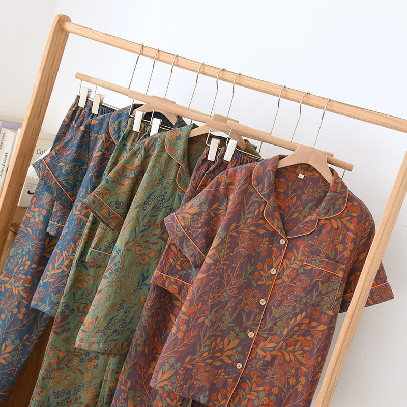 Jacquard Yarn-dyed Cotton Short-sleeved Loungewear Set(3PCS) - image 2