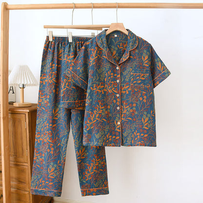 Jacquard Yarn-dyed Cotton Short-sleeved Loungewear Set(3PCS) - Blue - 2XL - image 13