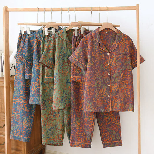 Jacquard Yarn-dyed Cotton Short-sleeved Loungewear Set(3PCS) - image 0