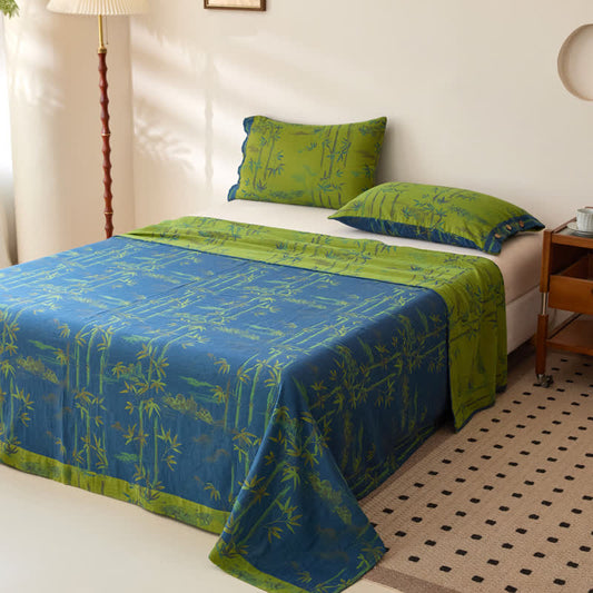 Bamboo Print Cotton Gauze Yarn-dyed Reversible Coverlet - Blue - 2PCS Pillowcases - 19" x 29" - image 0
