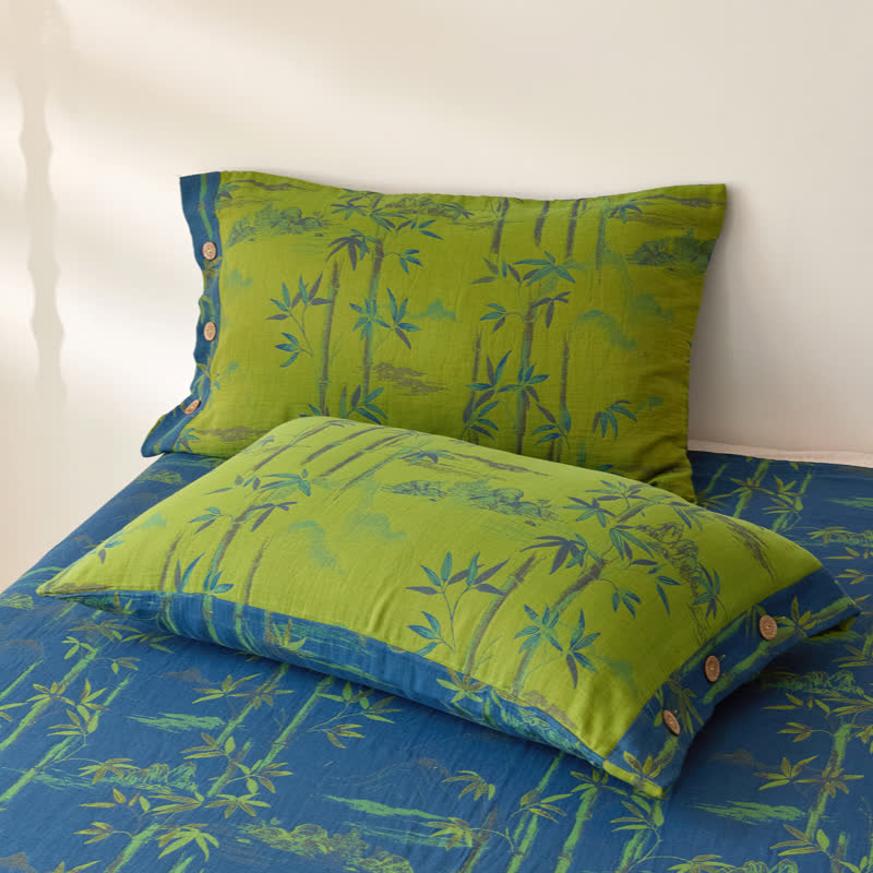 Bamboo Print Cotton Gauze Yarn-dyed Reversible Coverlet - image 2