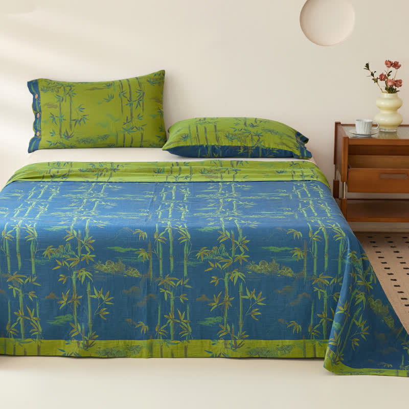 Bamboo Print Cotton Gauze Yarn-dyed Reversible Coverlet - image 1