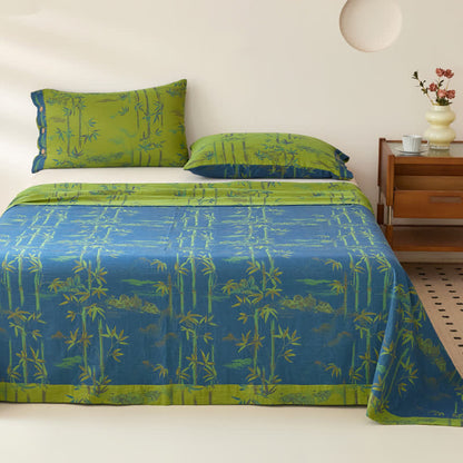 Bamboo Print Cotton Gauze Yarn-dyed Reversible Coverlet - image 1