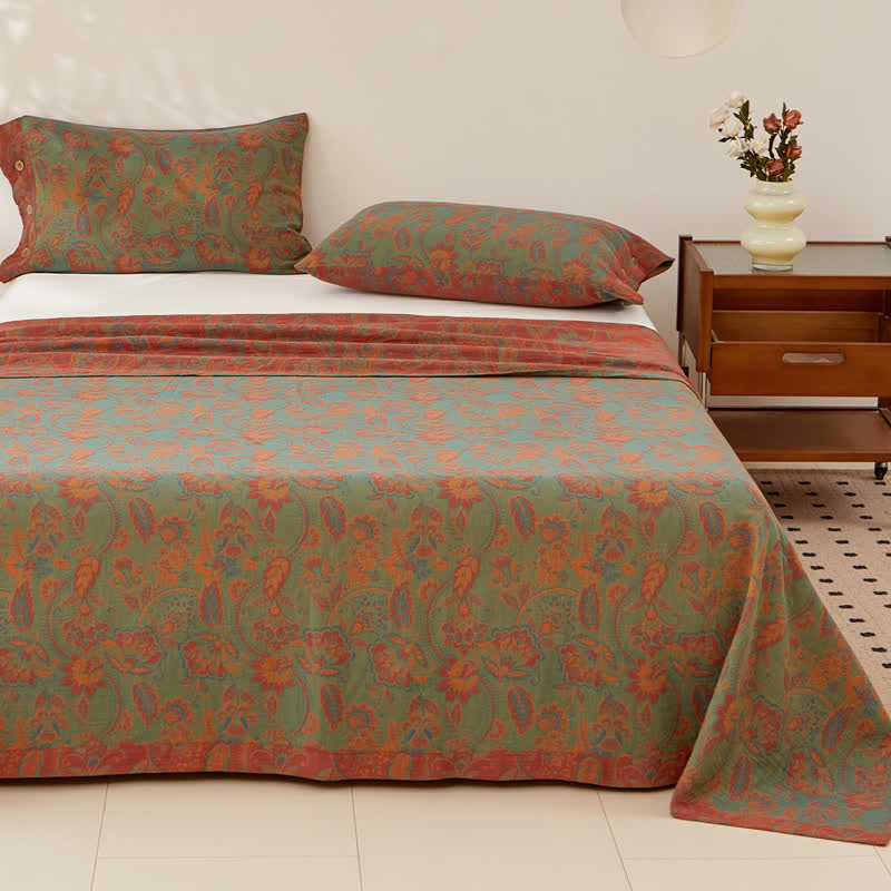 Retro Floral Cotton Gauze Yarn-dyed Reversible Coverlet - image 1