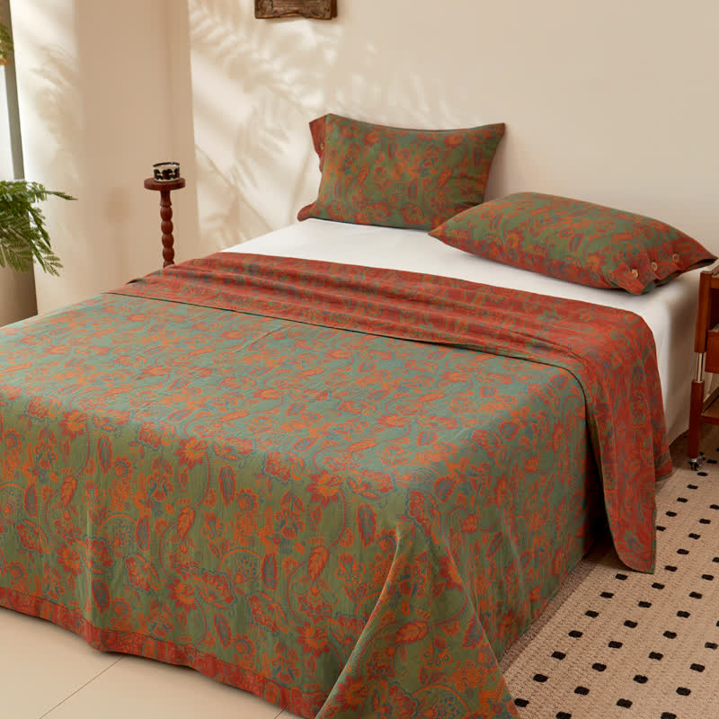 Retro Floral Cotton Gauze Yarn-dyed Reversible Coverlet - image 0