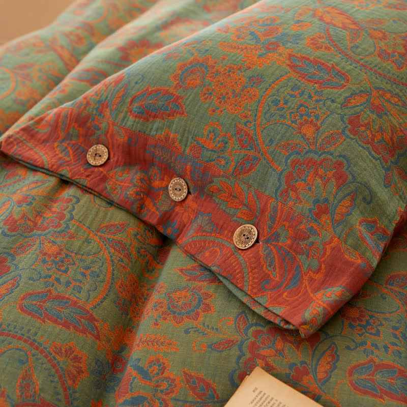 Retro Floral Cotton Gauze Yarn-dyed Reversible Coverlet - image 3