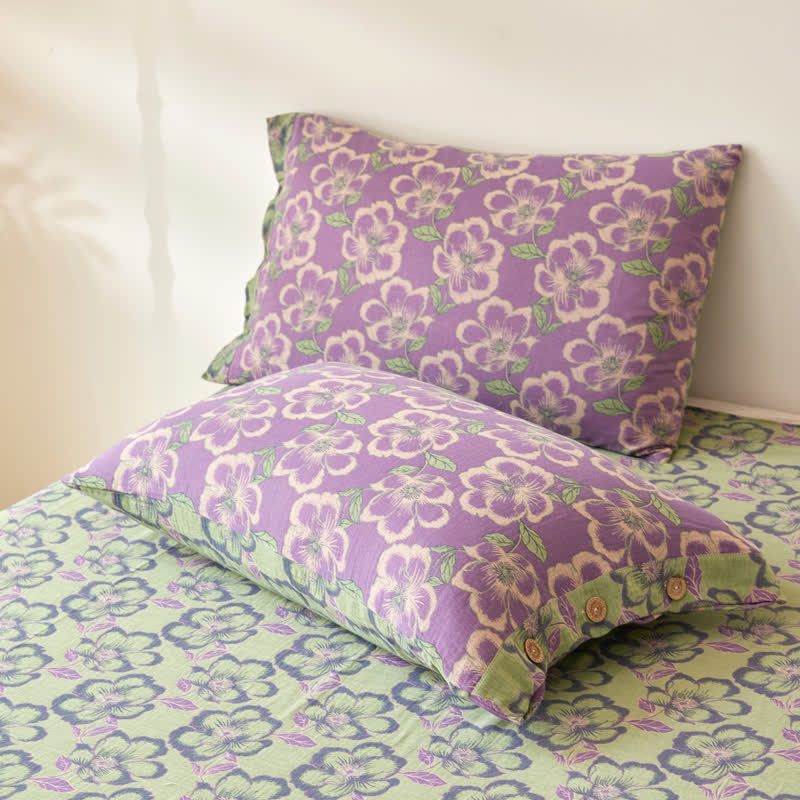 Elegant Floral Cotton Gauze Yarn-dyed Reversible Coverlet - image 2