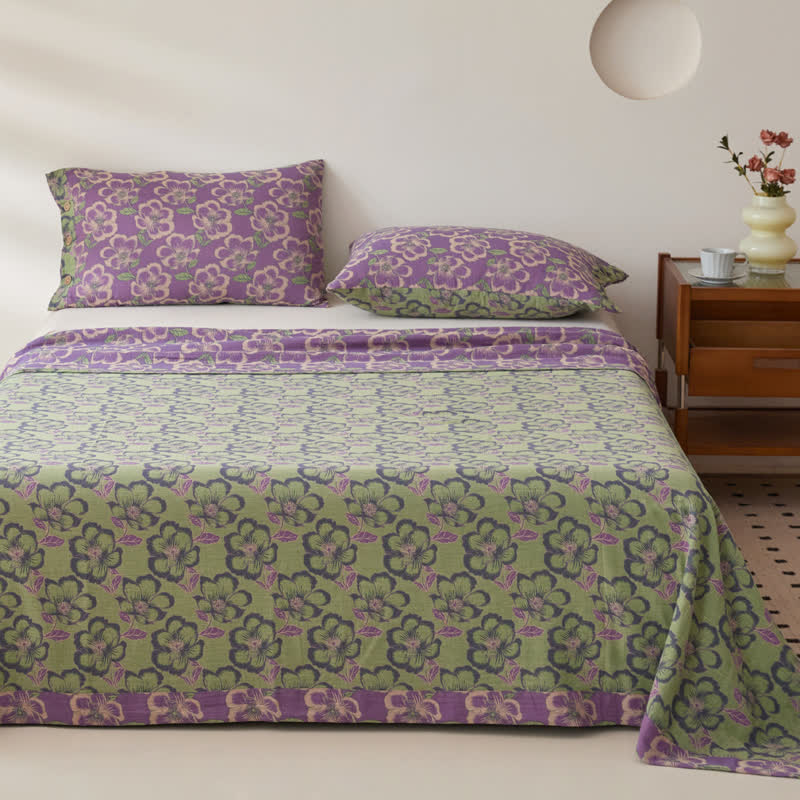 Elegant Floral Cotton Gauze Yarn-dyed Reversible Coverlet - image 1