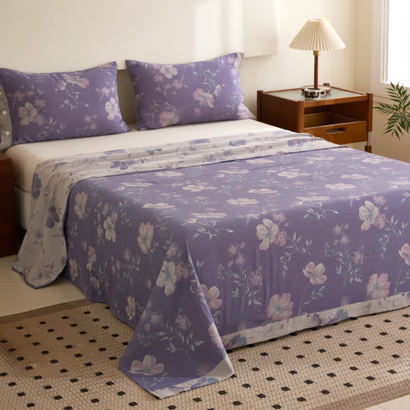 Floral Cotton Gauze Jacquard Sheet Coverlet - Coverlet with 2PCS Pillowcases - Queen - image 0