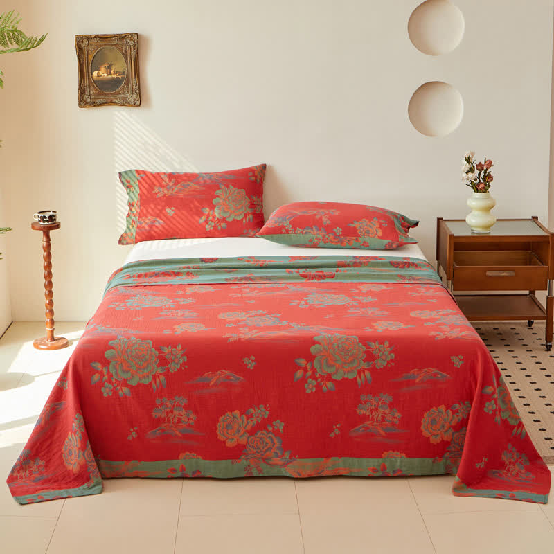 Peony Cotton Gauze Jacquard Sheet Coverlet - image 1