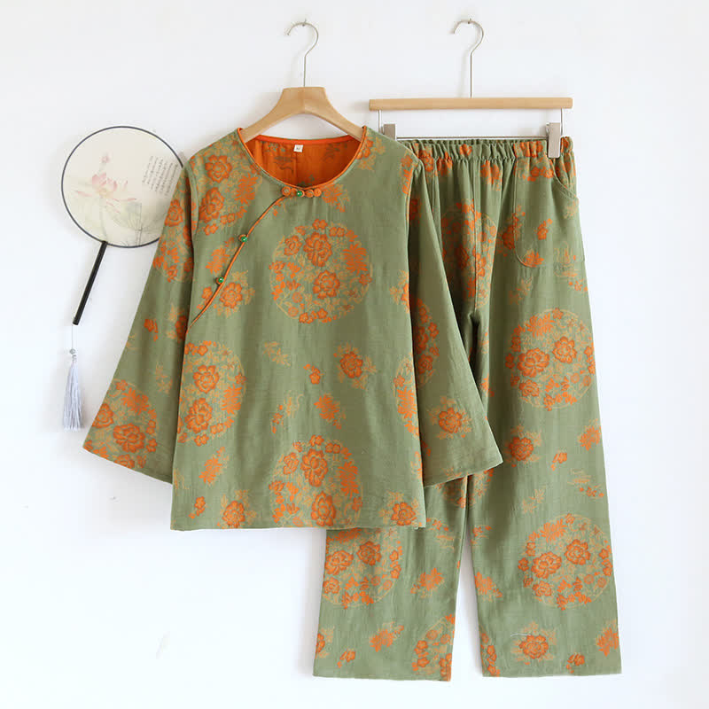 Vintage Yarn-dyed Jacquard Cotton Loungewear Set - XL - image 0