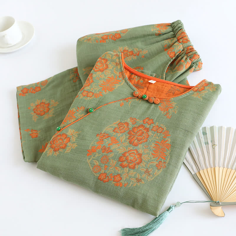 Vintage Yarn-dyed Jacquard Cotton Loungewear Set - image 1