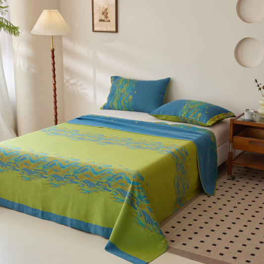 Landscape Print Cotton Gauze Sheet Coverlet - Coverlet with 2PCS Pillowcases - King - image 0