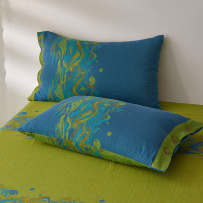 Landscape Print Cotton Gauze Sheet Coverlet - image 2