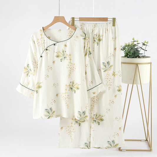 Bamboo Fiber Floral Round-neck Pajama Set  - XL - image 0