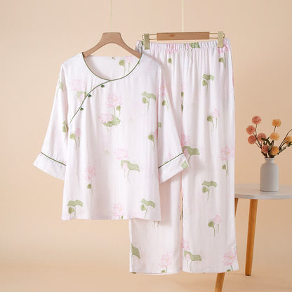 Round-neck Bamboo Fiber Lotus Pajama Set  - XL - image 0