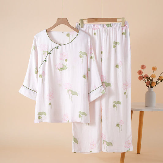 Round-neck Bamboo Fiber Lotus Pajama Set  - XL - image 0